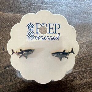 Prep Obsessed - Shark Enamel Stud Earrings